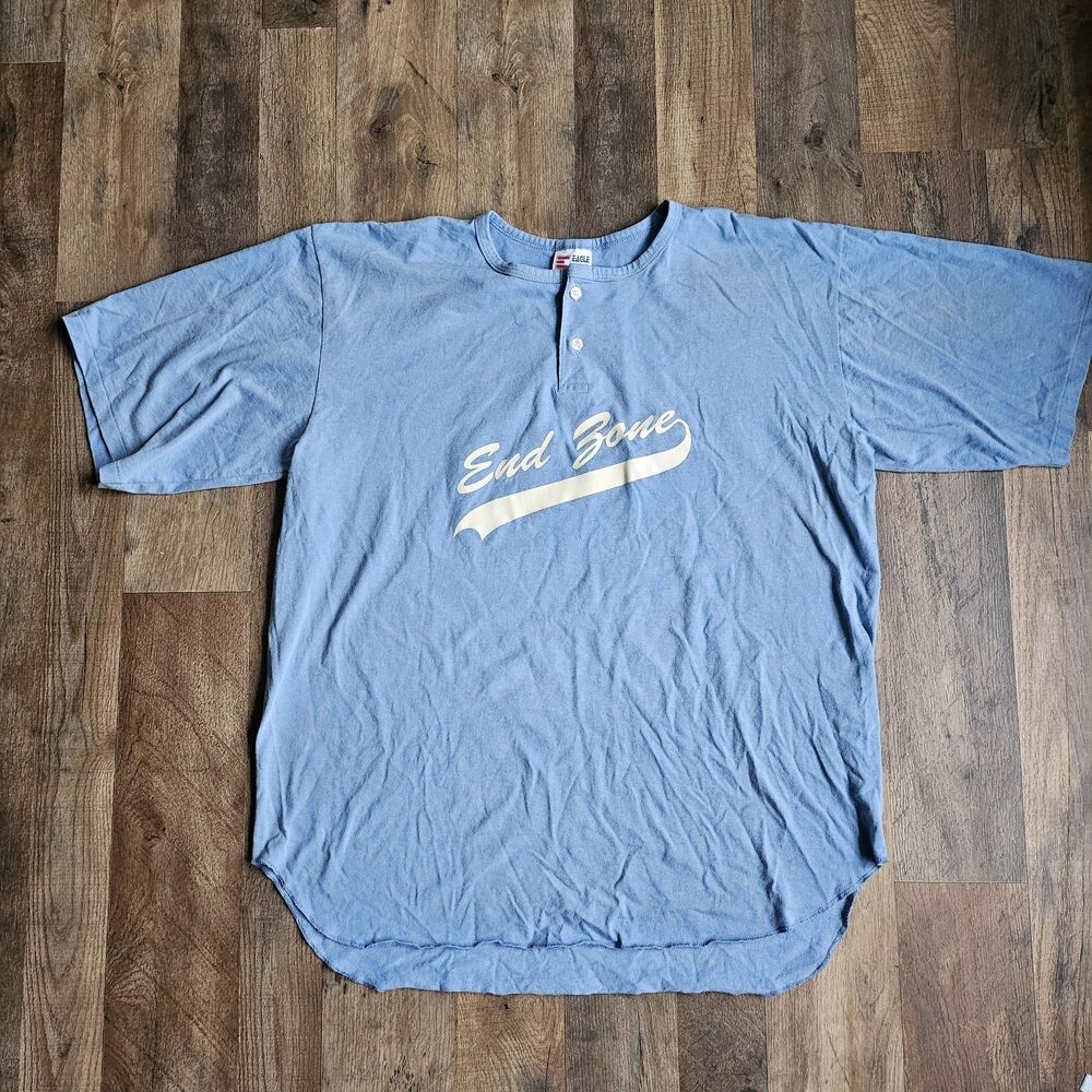 Vintage Eagle USA End Zone Henley Graphic T-Shirt XL Blue Made in USA 20-...
